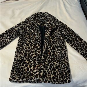 CoffeeShop Leopard Print Faux Fur Coat